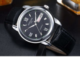 New Luxury Mens Watches Super Soft Leather Clock Men Date Day Calendar Waterproof Quartz Wrist Watches For Men