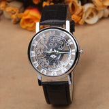New Famous Brand Luxury Fashion Casual Stainless Steel Men Skeleton Watch Men Dress Wristwatch Leather Quartz Boy watch