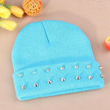 Fashion Unisex Men Knitted Hat Female Jelly Fluo Hat Autumn and Winter Hats for Women Plastic Rivets Wrap Gorro Beanies Cap