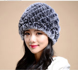 Knitting rabbit fur hat winter cap hats for women new fashion Genuine rabbit fur hat Stripe Fur Caps