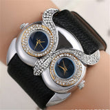 Hot Owl watch Delicate Women Quartz Diamond Watch Double Movement Dress Watch Gift High Quality PU Leather