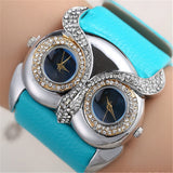 Hot Owl watch Delicate Women Quartz Diamond Watch Double Movement Dress Watch Gift High Quality PU Leather