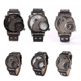 Hot Sale Fashion Luxury OULM Russian Army Military Dual Time Leather Band Mens Quartz Wrist Watch