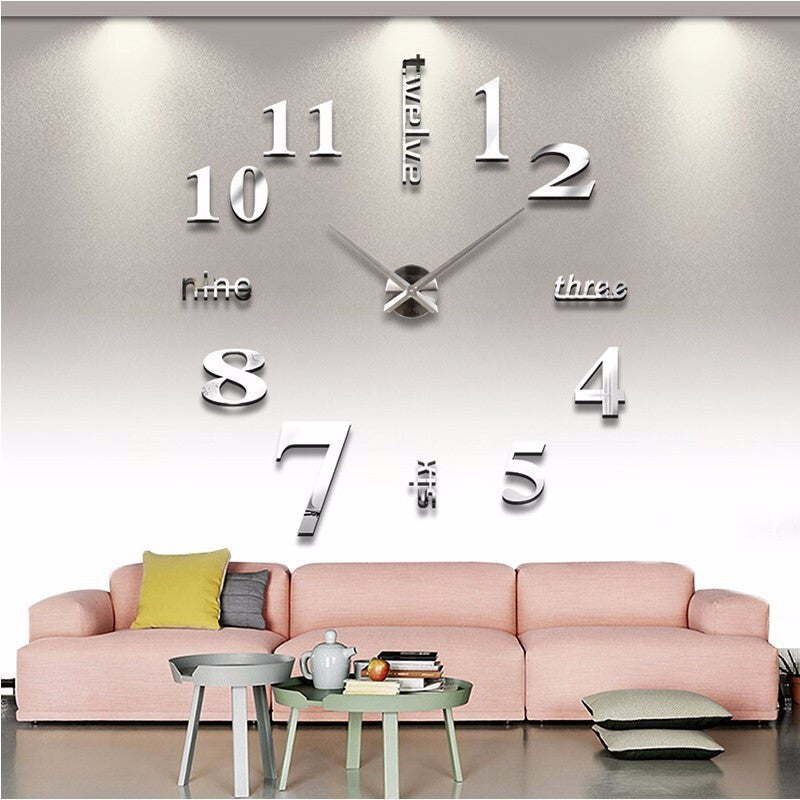 New arrival Quartz clocks fashion watches 3d real big wall clock rushed mirror sticker diy living room decor