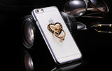 Metal Plating Bling Diamond Pattern Case For Iphone 6 6s / 6s Plus Hard PC Ring Flower Animal Stand Back Phone Cover