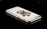 Metal Plating Bling Diamond Pattern Case For Iphone 6 6s / 6s Plus Hard PC Ring Animal Stand Back Phone Cover