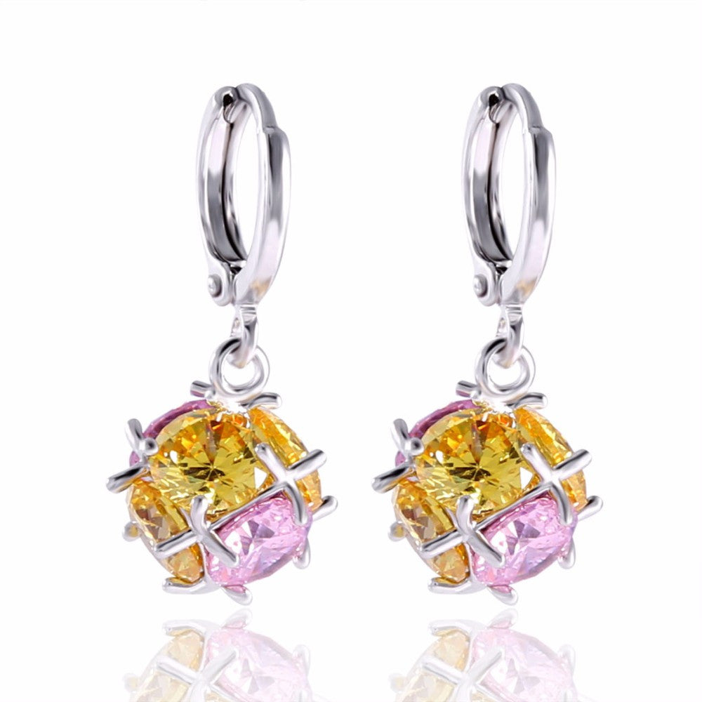 Dangle Earring for Women/Girls Earrings Fashion 18K White/ Gold Plated Wedding Jewelry White Zircon Earring