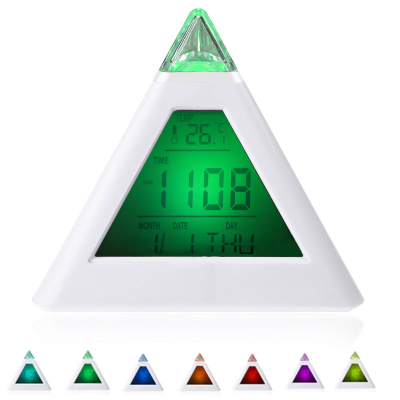 7 LED Color Changing Pyramid Digital LCD Snooze Alarm Clock Triangle Thermometer C/F relogio de mesa reloj despertador