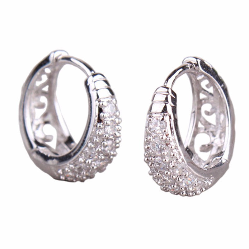 New Small Earings for Women Round Cut White Crystals Cubic Zirconia Hoop Earrings Ladies Wedding Jewelry