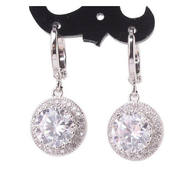 Wedding Luxury Earrings for Women 18k White Gold Plating Crystals CZ Zircon Brincos Dangle Drop Long Earrings Hot Sale