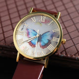 Fashion Butterfly Leather Band Clock Analog Quartz Watch Wrist Watch Women Watches