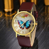 Fashion Butterfly Leather Band Clock Analog Quartz Watch Wrist Watch Women Watches