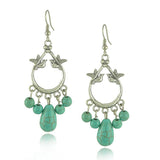 Ethnic Style Tibetan Silver Turquoise Earrings Hollow Out Long Tear Drop Earrings Brincos Wholesale Jewelry