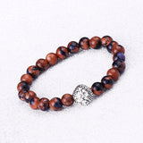 New Design Silver Lion Head Bracelets Lava Stone And Tiger Eye Men Beads Bracelets Mens Gift Men Jewelry