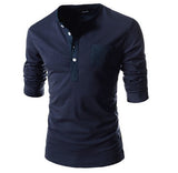 Hot new spring men's long-sleeved round neck collar Slim solid fashion high quality brand polo shirt