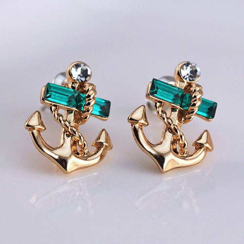 Women's Jewelry Crystal Rhinestone 9K Gold Plated Anchor Earring Studs