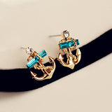Women's Jewelry Crystal Rhinestone 9K Gold Plated Anchor Earring Studs 