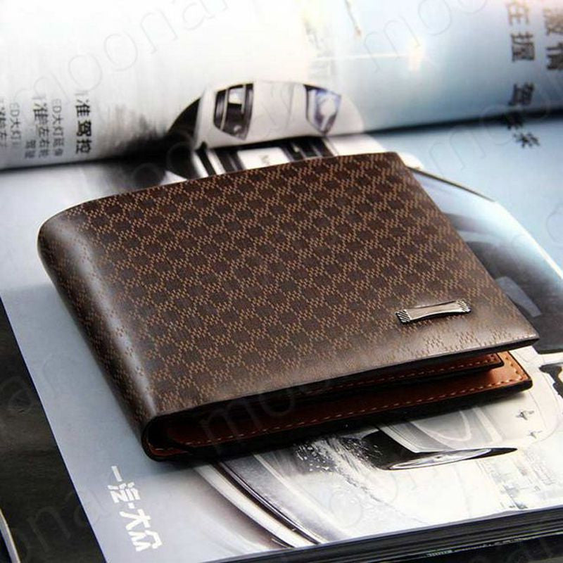 New Fashion Genuine + PU Leather Plaid Wallet Male Bag Brand Men Wallets Handbag Purse