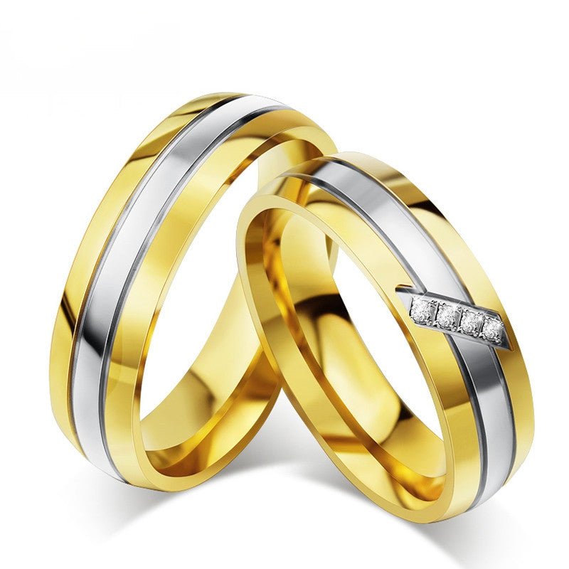 Fashion Gold Plated Couple Ring For Women Men Wedding Engagement Rings 316l Stainless Steel