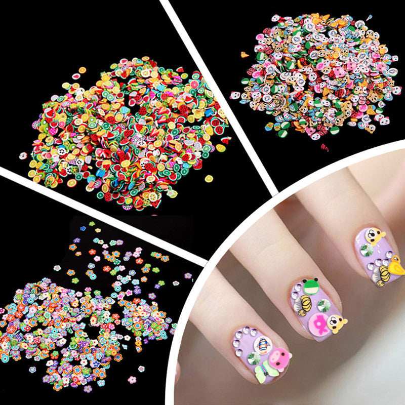 1000 Pieces/Bag Fimo Clay 3 Series Fruit Flowers Animals DIY 3D Nail Art Decorations Nails Art Decoration Sticker Design