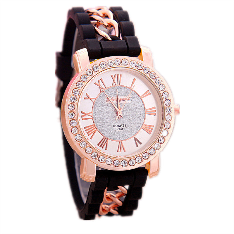 Dress Casual Clock Female Relogio Luxury Quartz Watch Diamond Wristwatches Women Silicone Platinum Chain Fashion Watches