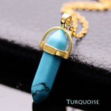Gold Plated Natural Stone Opal Pendant Necklace For Women Bullet Shape Turquoise Crystal Gem Stone Necklaces
