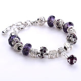 Fashion 925 Silver Daisies Murano Glass&Crystal European Charm Beads DIY Style Bracelets Adjustable