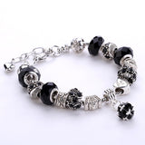 Fashion 925 Silver Daisies Murano Glass&Crystal European Charm Beads DIY Style Bracelets Adjustable