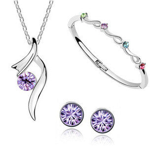 Hot Sale Promotion Fashion Silver Plated Austrian Crystal Necklace/Stud Earrings bracelet Wedding Jewelry