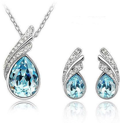 Crystal Water drop leaves Earrings necklace jewelry sets for women