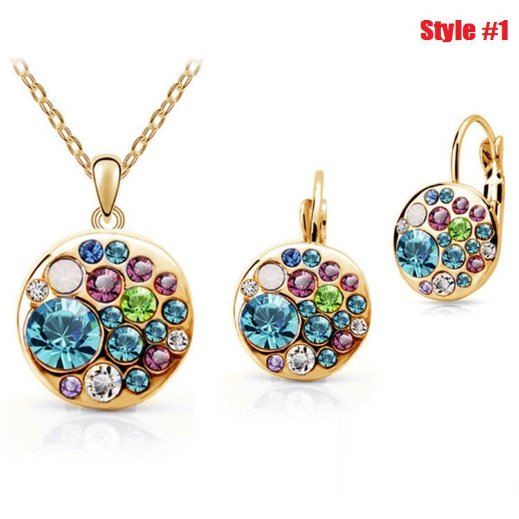 New 18K Gold Plated multicolor Round african costume Crystal Jewelry Sets with necklaces drop earrings for women