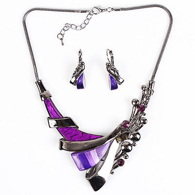 Classic Jewelry Sets Costum Jewelry High Quality Purple Necklace Wedding Jewelry Sets Woman's Necklace Earring Set