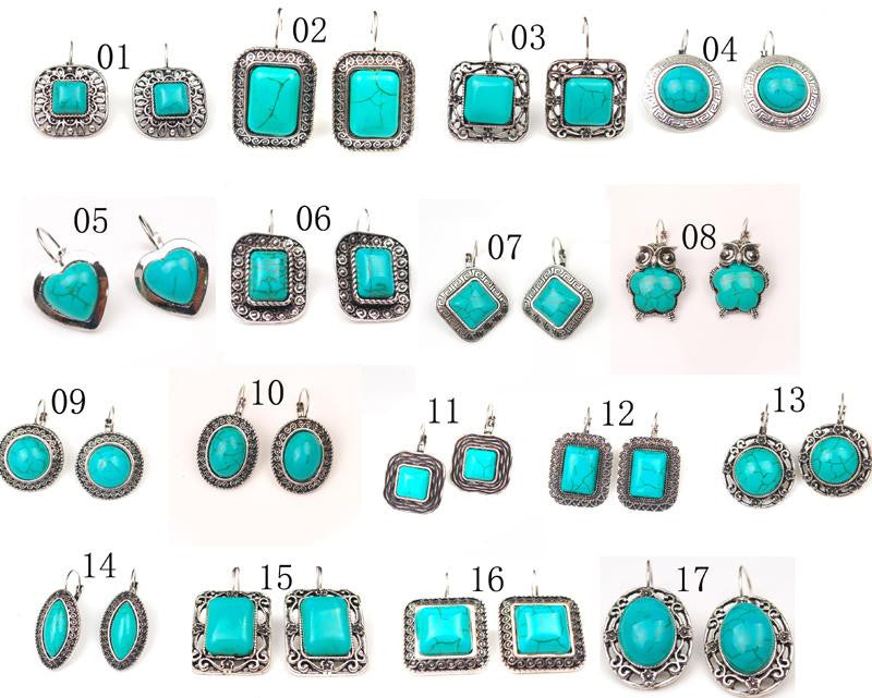 Tibetan silver tone turquoise drop earrings natural stone jewelry