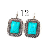 Tibetan silver tone turquoise drop earrings natural stone jewelry