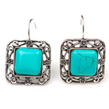 Tibetan silver tone turquoise drop earrings natural stone jewelry