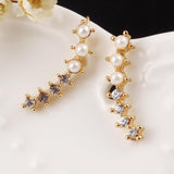 Fashion Hot Ladies Womens Sweet Gold Color simulated Pearl Crystal 6 Beads Cuff Ear Clips Earring Style Earrings Jewelry 