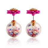 Trendy Ball Double Side Stud Earrings Glass Beads Elegant Sunflower Statement Earrings Summer Style Fashion Jewelry