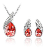 Crystal Water drop leaves Earrings necklace jewelry sets for women