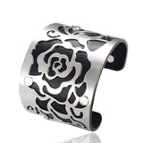 Gold plated Cuff Bracelets H Love The Rose Flowers Bangles For Women Femme Jewelry Wide leather Bracelet Bangles