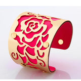Gold plated Cuff Bracelets H Love The Rose Flowers Bangles For Women Femme Jewelry Wide leather Bracelet Bangles