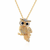 18K Gold Rhinestone Filled Cute Owl Necklaces & Pendants For Women Long Necklace