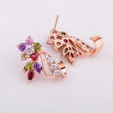 18K Real Gold Plated Gold Flower Stud Earrings with Multicolor AAA Zircon Stone Birthday Gift Jewelry