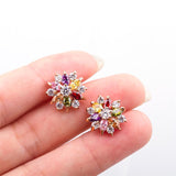 18K Real Gold Plated Gold Star Stud Earrings with Multicolor Zircon Stone For Women Birthday Gift Jewelry