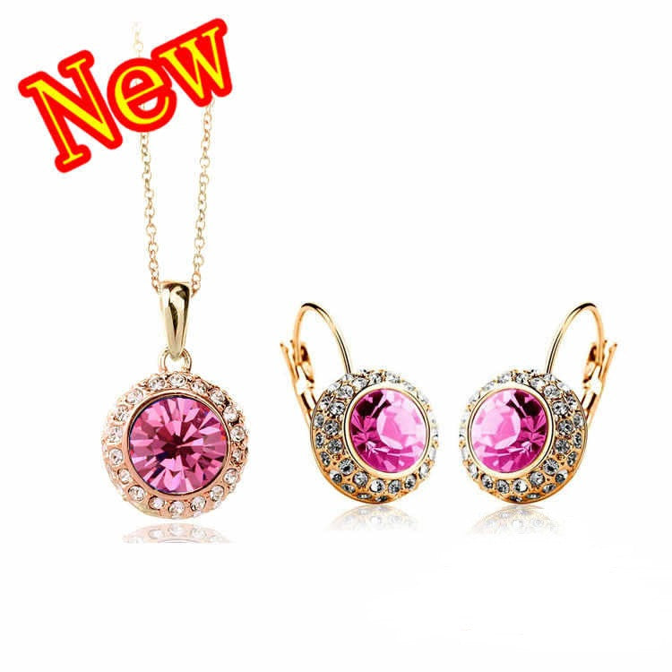 8K Rose Gold Plated Rhinestone Vintage Moon River Crystal Jewelry Sets necklaces drop earrings Fashion Jewelry for women