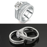 White Gold Plated Luxury 2 Rounds Bijoux Fashion Wedding Ring Set AAA+ CZ Jewelry For Women As Chirstmas Gift 