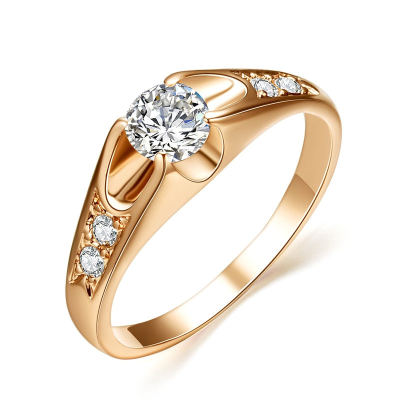 Women 18K Rose Gold Plated Mounting 0.5 ct Zirconia Diamond Engagement Jewelry Rings