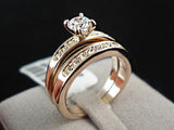 18K Rose Gold Plated with Pave Band 0.5ct Brilliant Cubic Zirconia Wedding Ring Set