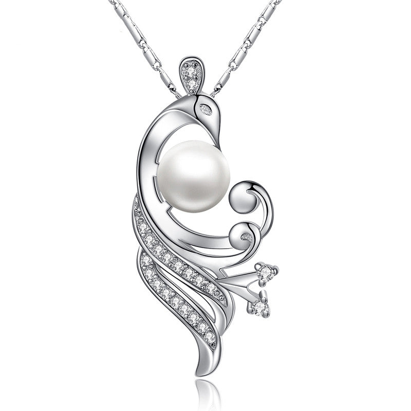 Fashion 18K White Gold Plated Simulated Pearl Necklaces & Pendants with Paved 21 piece Micro AAA Cubic Zircon Women