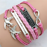 Multilayer Braided Bracelets Leather Wax Cord LOVE Symbol Hello Kitty Bracelet Fashionable Women Jewelry