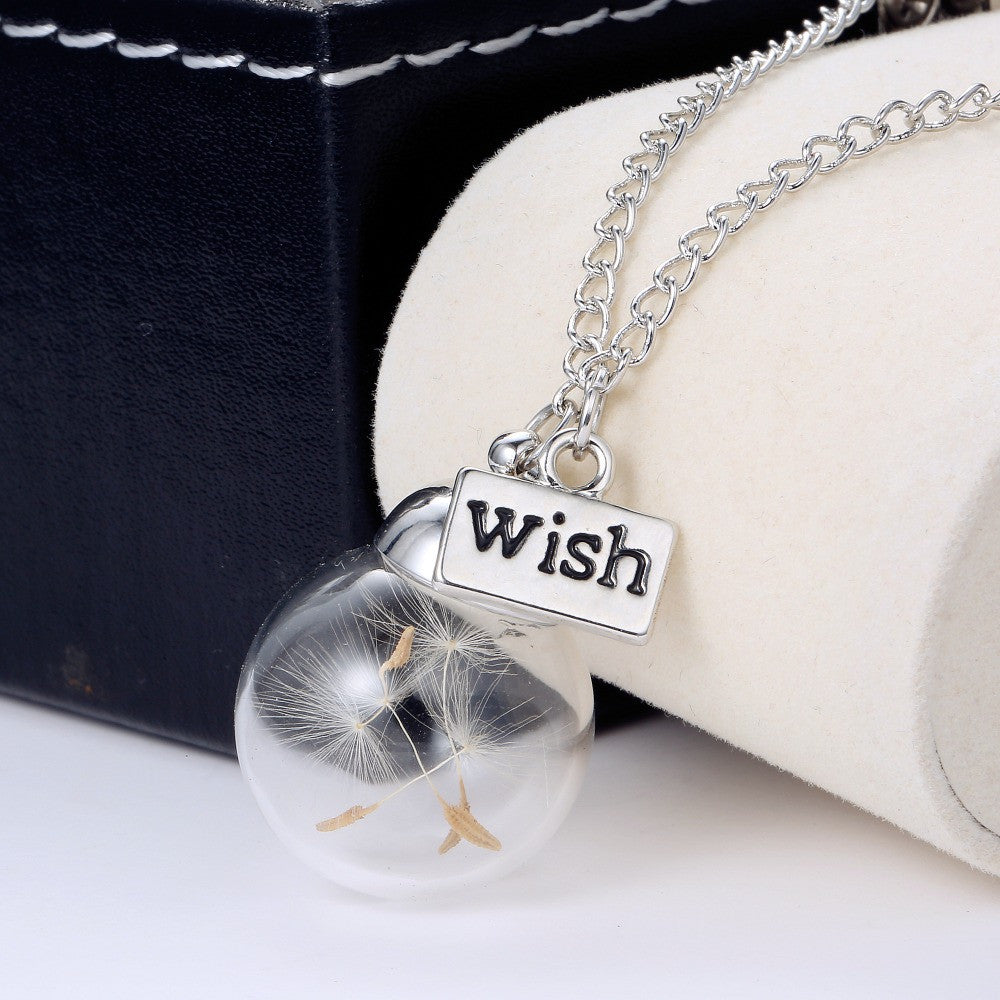 Wish bottle Necklace Real Dandelion Seeds Water Drop Bottle Botanical Pendant Necklace For Women